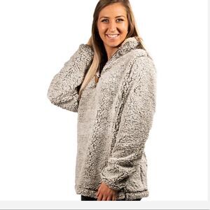 Simply Southern Womens Sherpa Pullover Small Gray Cozy Soft Warm Quarter Zip